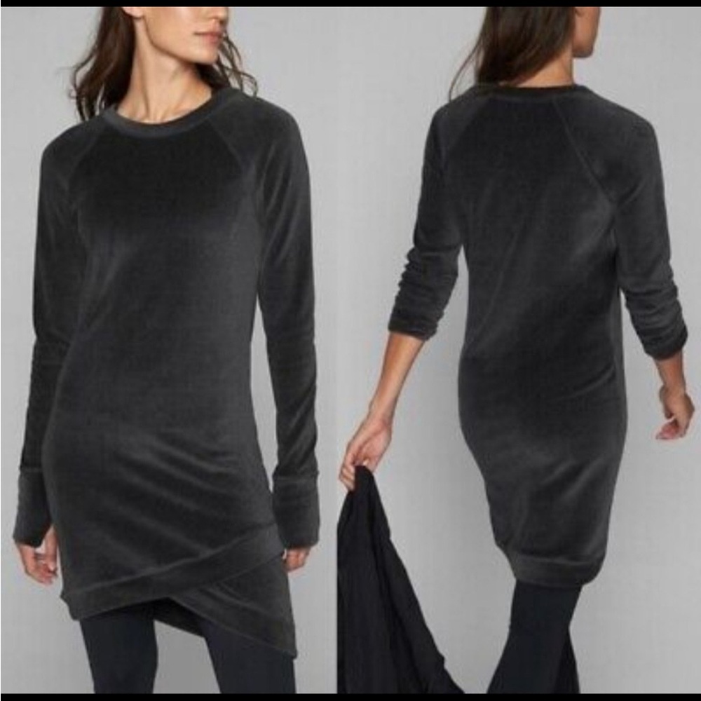 Athleta dk gray criss cross velour tunic top sweater Small